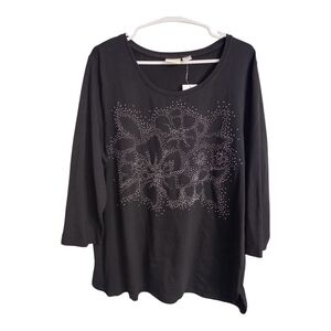 Chicos Zenergy Hope‎ Embellished Floral Soft Stretch Athleisure Preppy Blouse XL